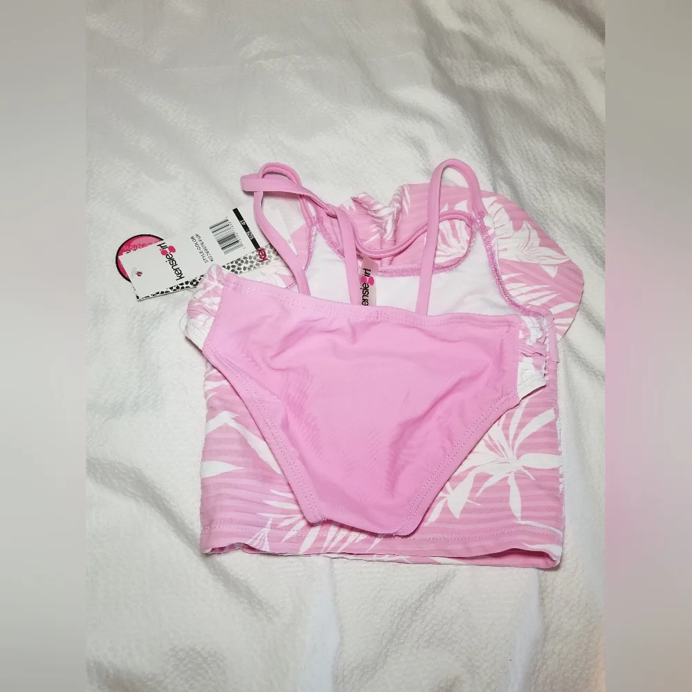 NWT little girls pink 2 piece strappy back swim bathing suit